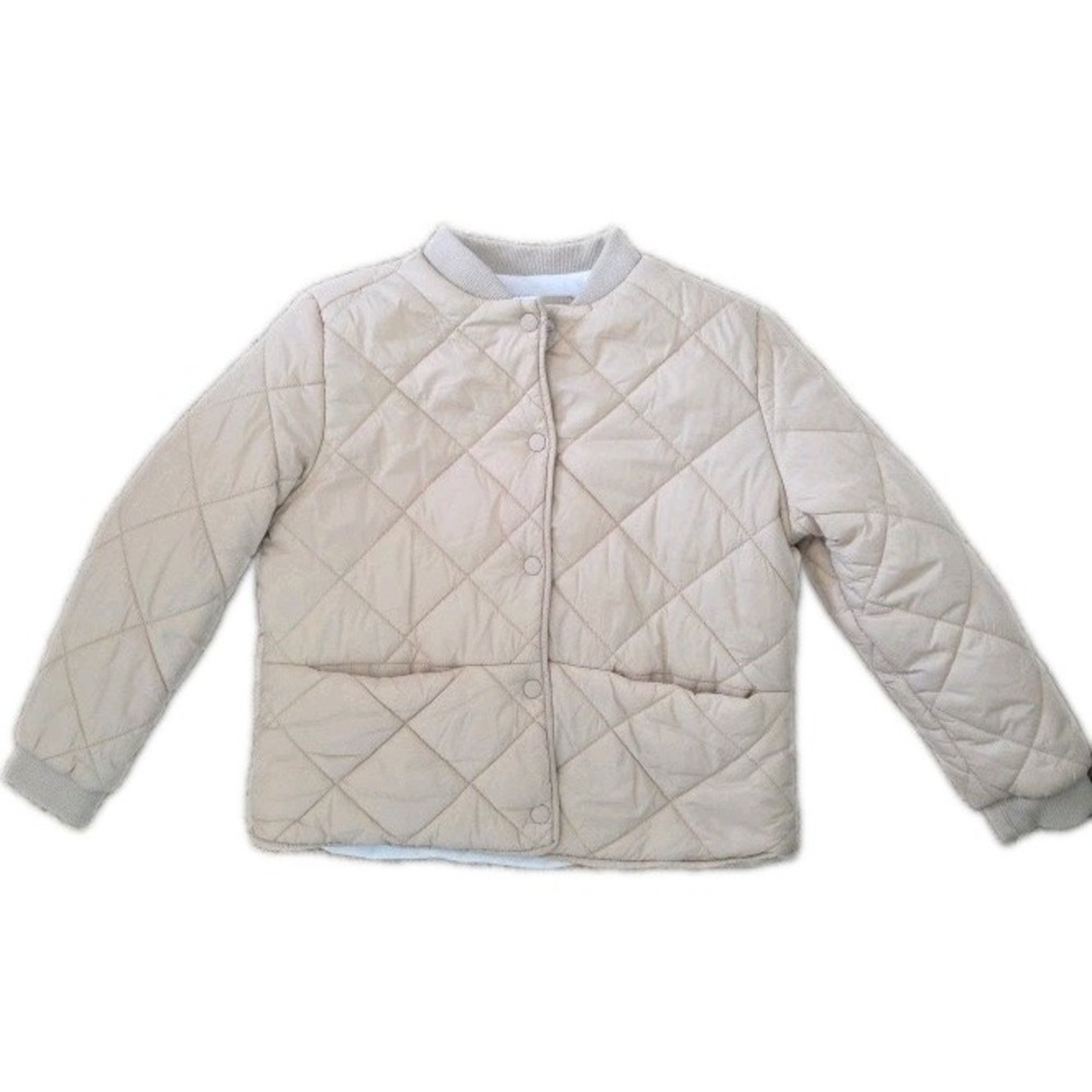Girls Quilted Jacket J for Justify Tan Fleece Puffer Coat Pockets Size 12 *flaw